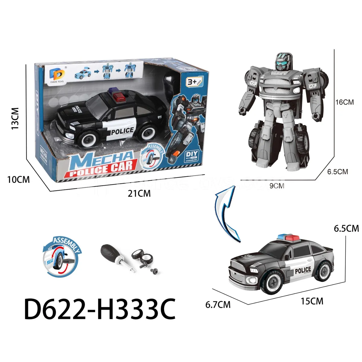 DIY Transforming Police Car Model Kit (D622-H333C)