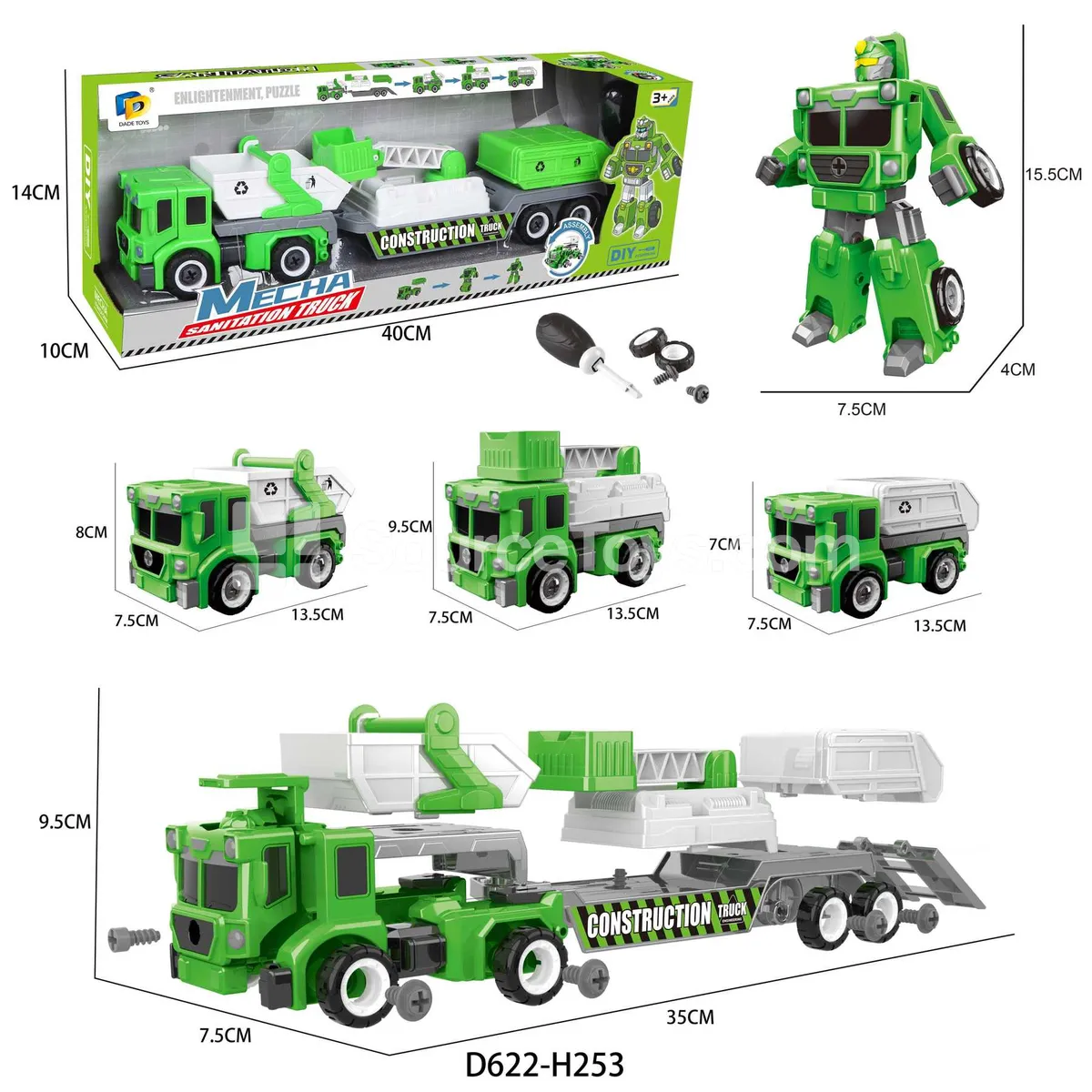 DIY Assembly Transforming Sanitation Vehicle Model Kit (D622-H253) DIY Assembly Transforming Sanitation Vehicle Model Kit (D622-H253)