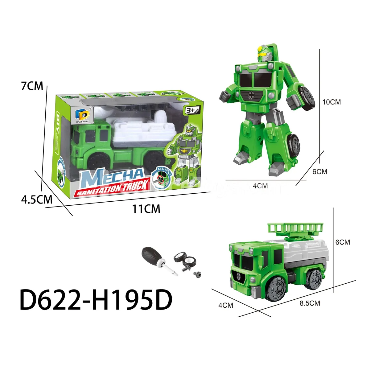 DIY Assembly Transforming Sanitation Vehicle Model Kit (D622-H195D) DIY Assembly Transforming Sanitation Vehicle Model Kit (D622-H195D)