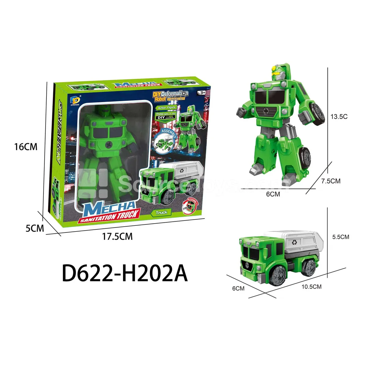 DIY Assembly Transforming Sanitation Vehicle Model Kit (D622-H202A) DIY Assembly Transforming Sanitation Vehicle Model Kit (D622-H202A)