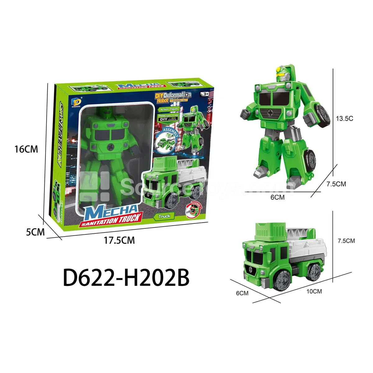 DIY Assembly Transforming Sanitation Vehicle Model Kit (D622-H202B)