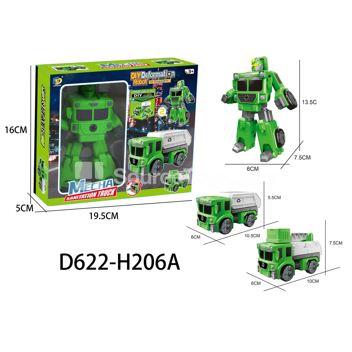 DIY Assembly Transforming Sanitation Vehicle Model Kit (D622-H206A)