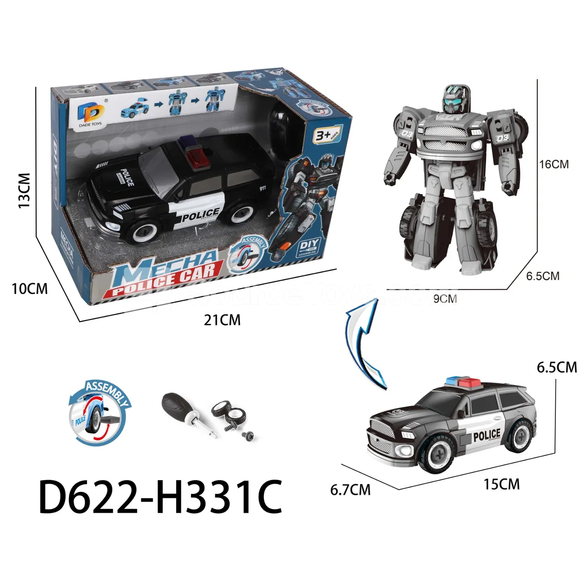 DIY Transforming Police Car Model Kit (D622-H331C) DIY Transforming Police Car Model Kit (D622-H331C)