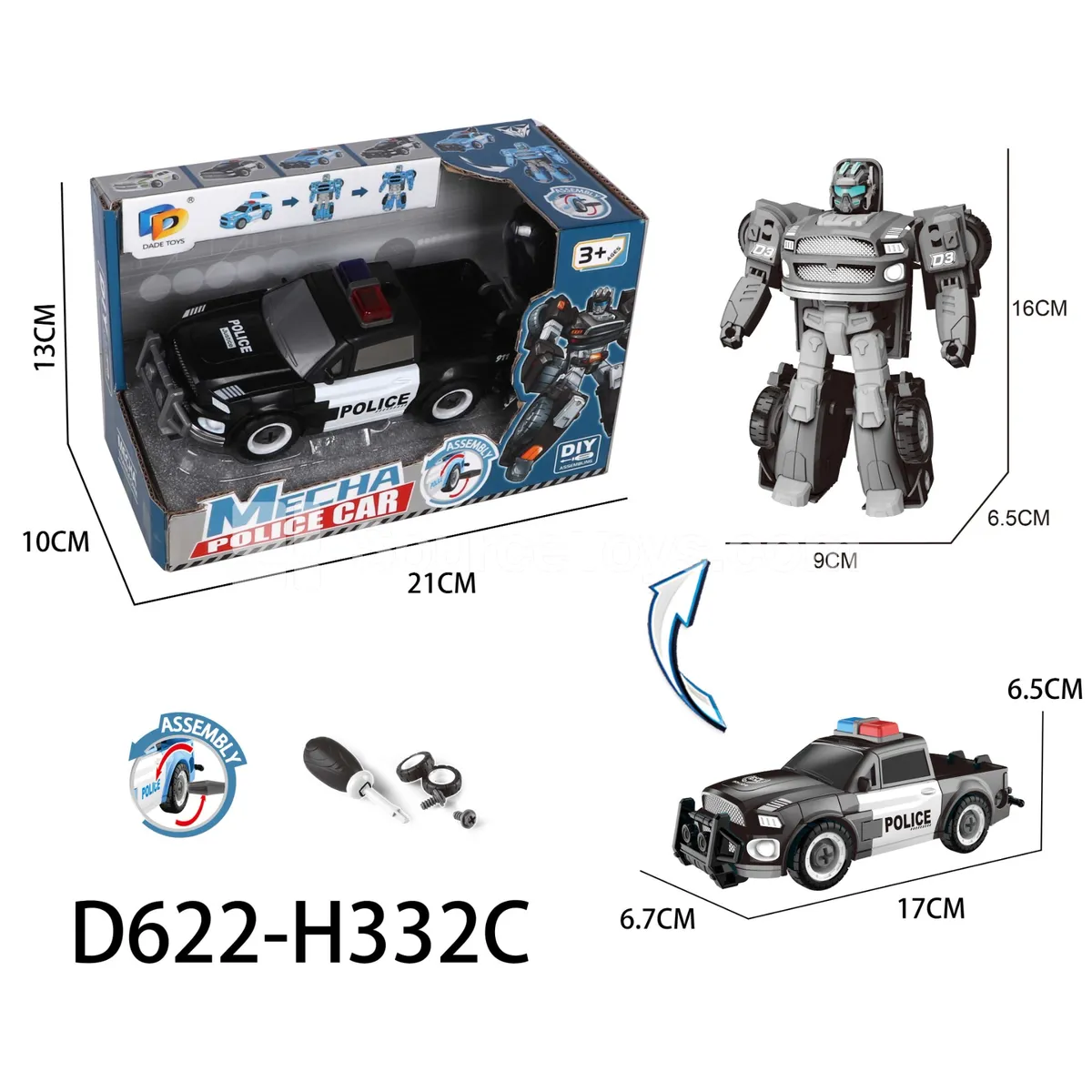 DIY Transforming Police Car Model Kit (D622-H332C) DIY Transforming Police Car Model Kit (D622-H332C)
