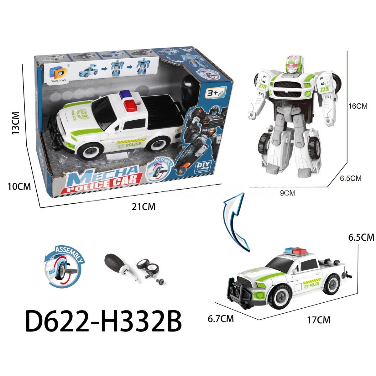 DIY Transforming Police Car Model Kit (D622-H332B) DIY Transforming Police Car Model Kit (D622-H332B)