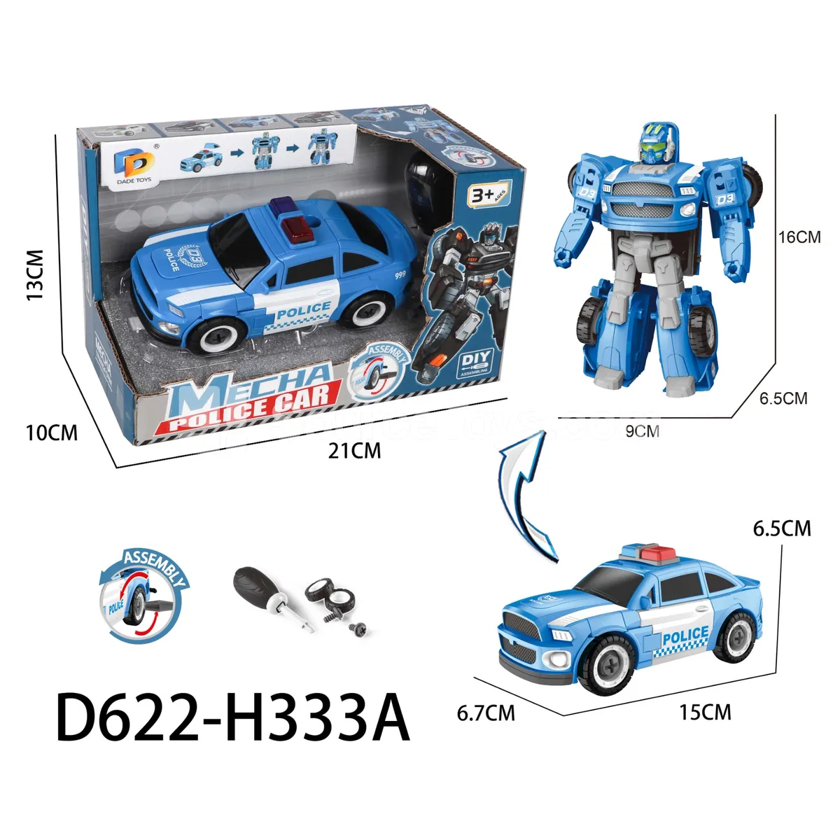 DIY Assembly Transforming Police Car Model Kit (D622-H333A) DIY Assembly Transforming Police Car Model Kit (D622-H333A)
