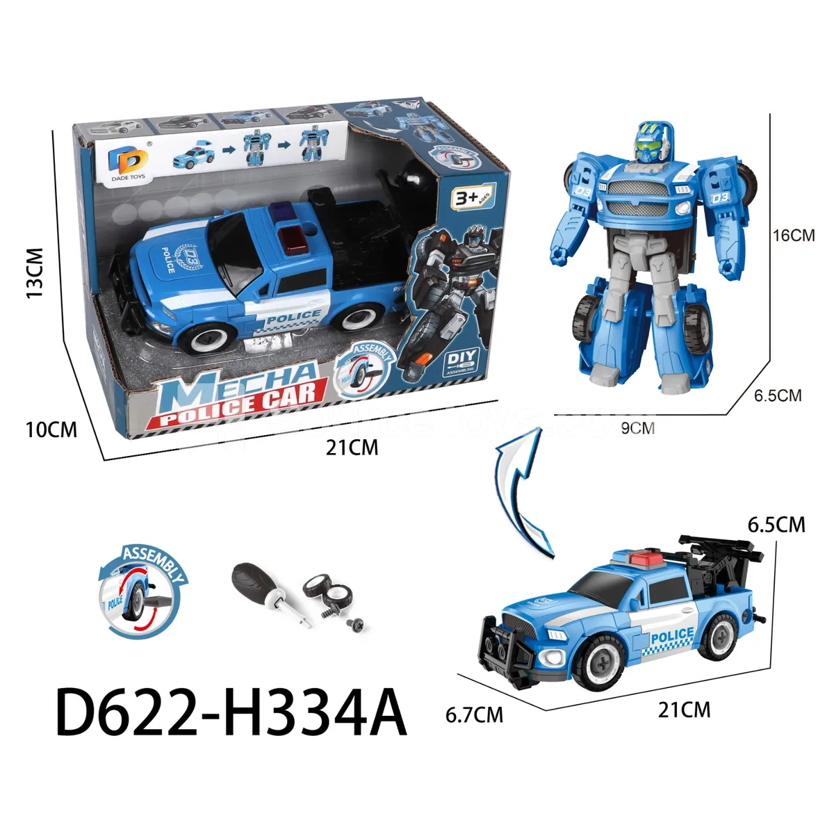 DIY Transforming Police Car Model Kit (D622-H334A) DIY Transforming Police Car Model Kit (D622-H334A)
