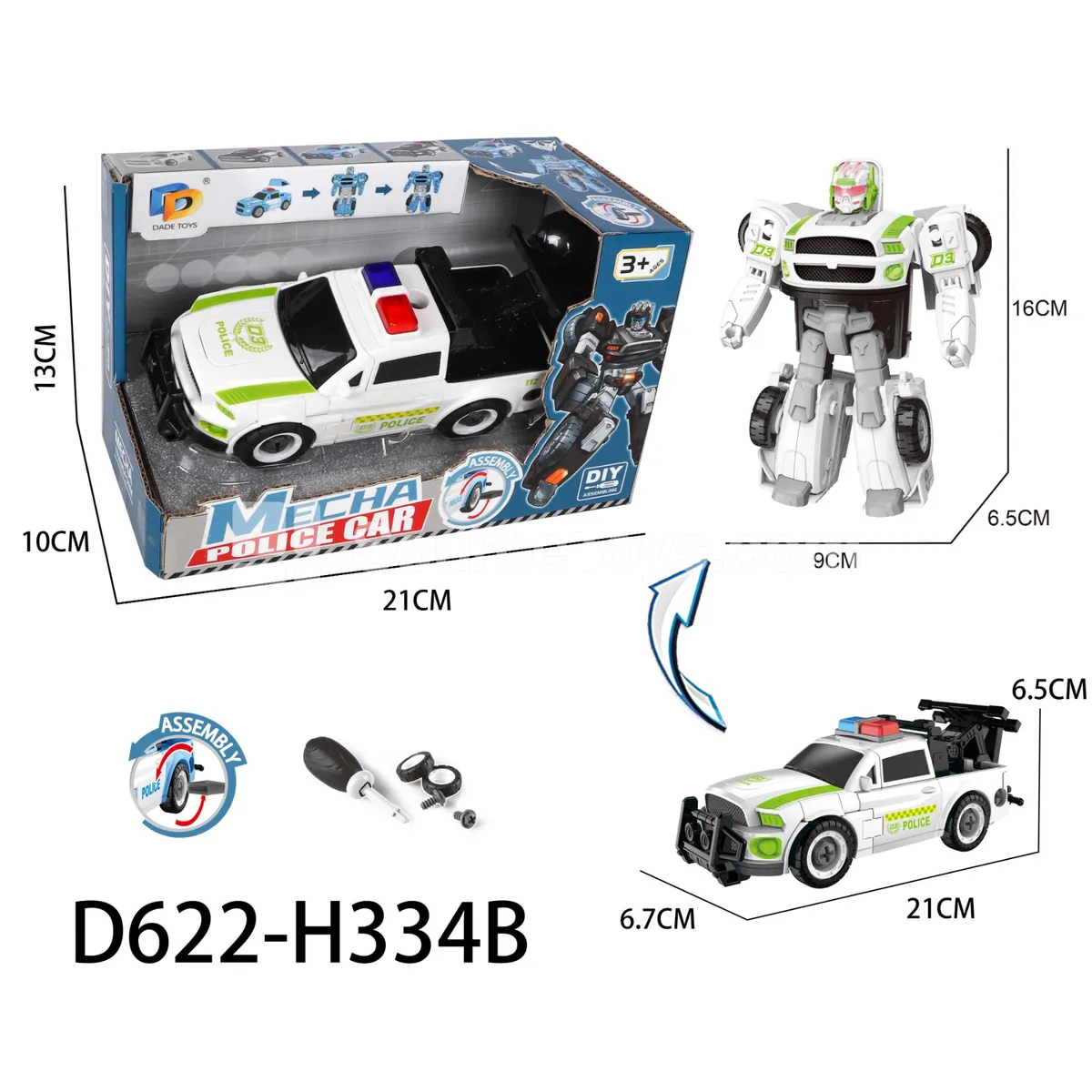 DIY Transforming Police Car Model Kit (D622-H334B) DIY Transforming Police Car Model Kit (D622-H334B)