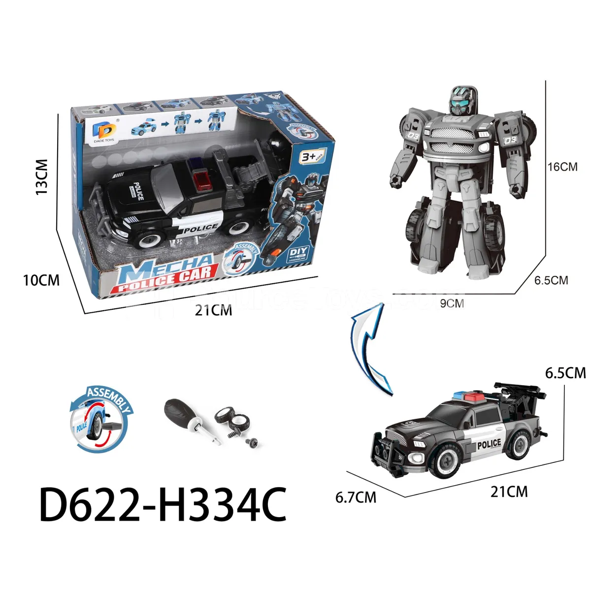 DIY Transforming Police Car Model Kit (D622-H334C) DIY Transforming Police Car Model Kit (D622-H334C)