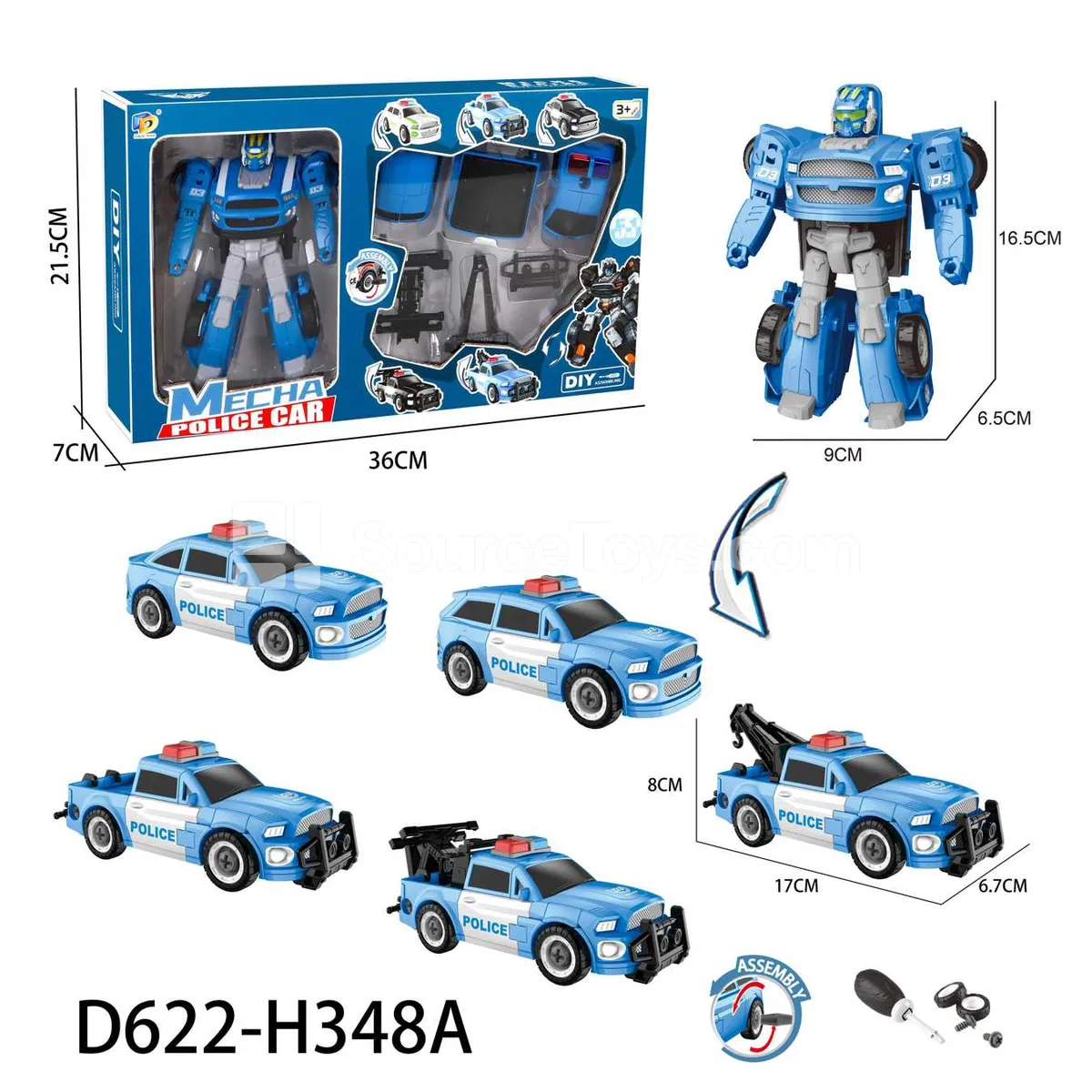 DIY Transforming Police Car Model Kit (D622-H348A) DIY Transforming Police Car Model Kit (D622-H348A)