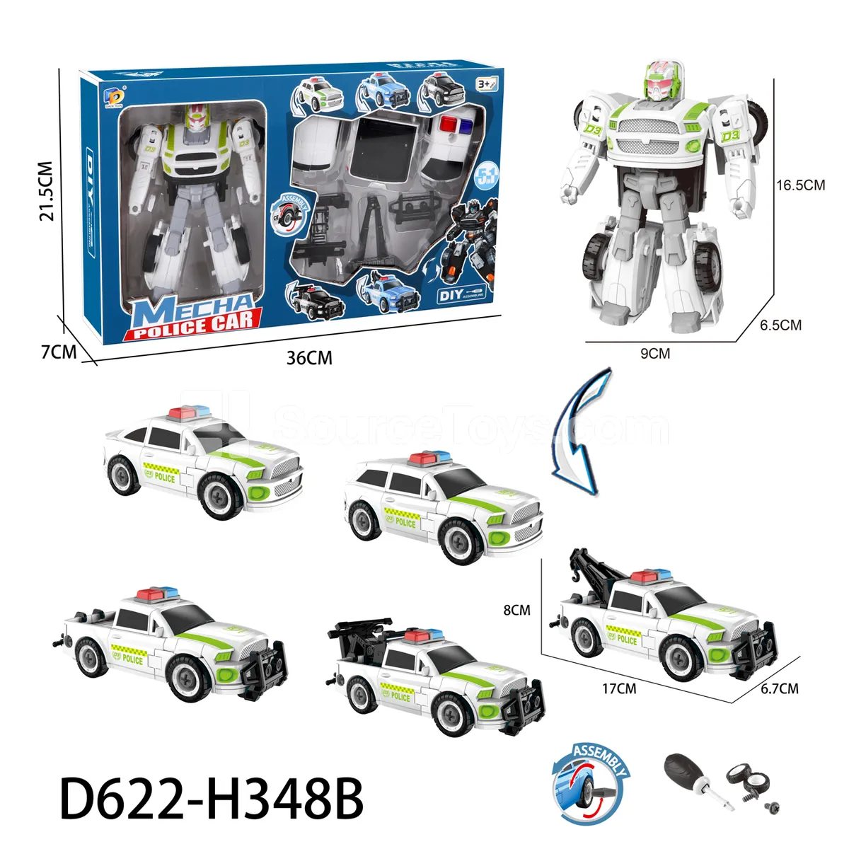 DIY Transforming Police Car Model Kit (D622-H348B) DIY Transforming Police Car Model Kit (D622-H348B)