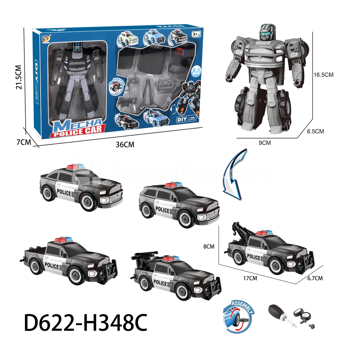 DIY Transforming Police Car Model Kit (D622-H348C) DIY Transforming Police Car Model Kit (D622-H348C)