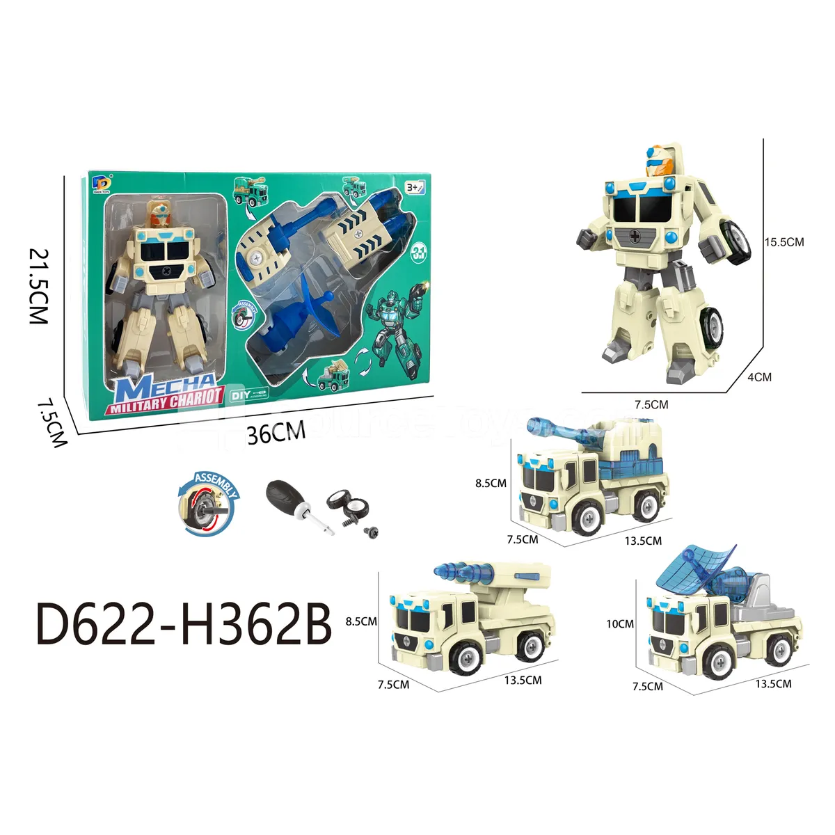 DIY Assembly Transforming Military Vehicle Model Kit (D622-H362B) DIY Assembly Transforming Military Vehicle Model Kit (D622-H362B)