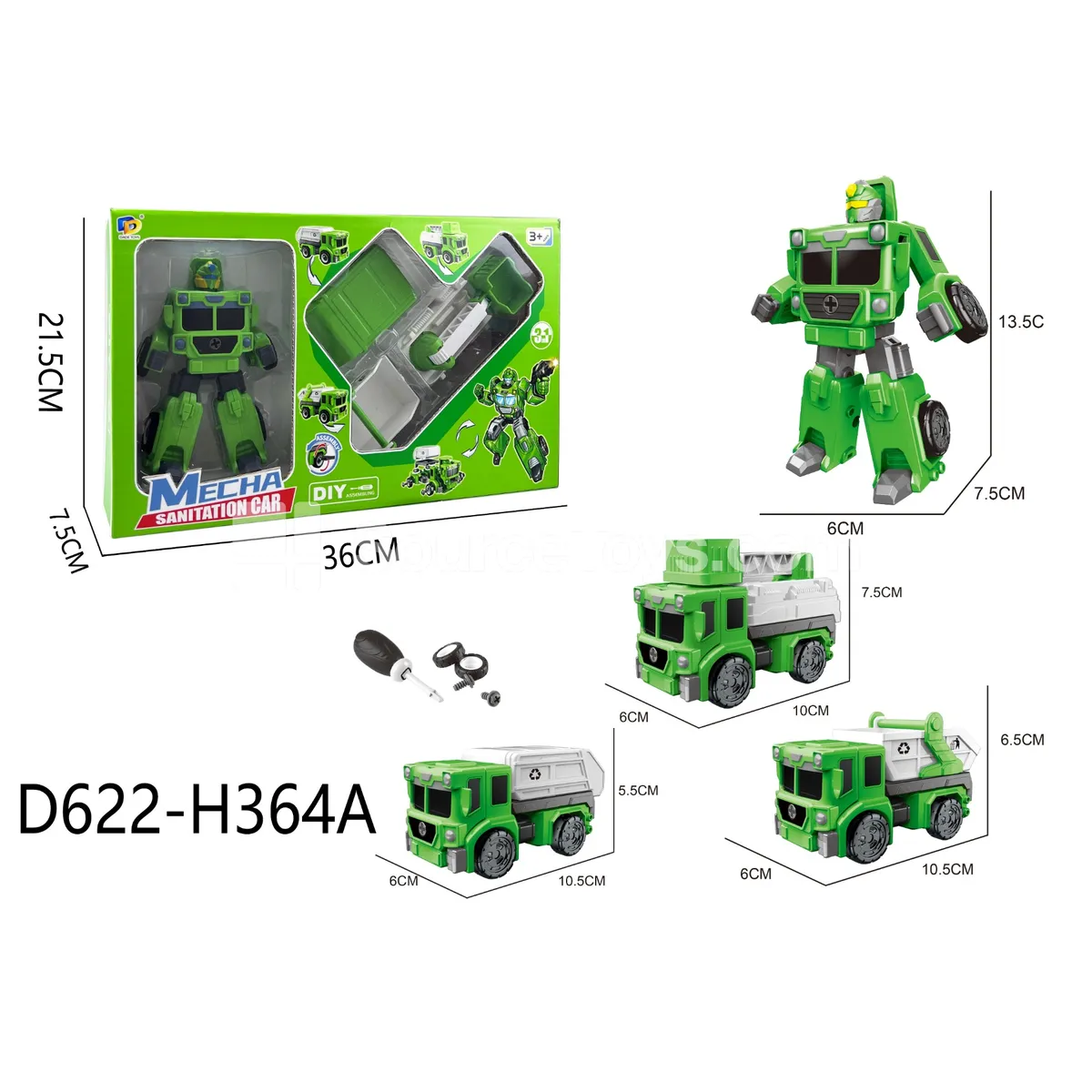 DIY Assembly Transforming Sanitation Vehicle Model Kit (D622-H364A) DIY Assembly Transforming Sanitation Vehicle Model Kit (D622-H364A)