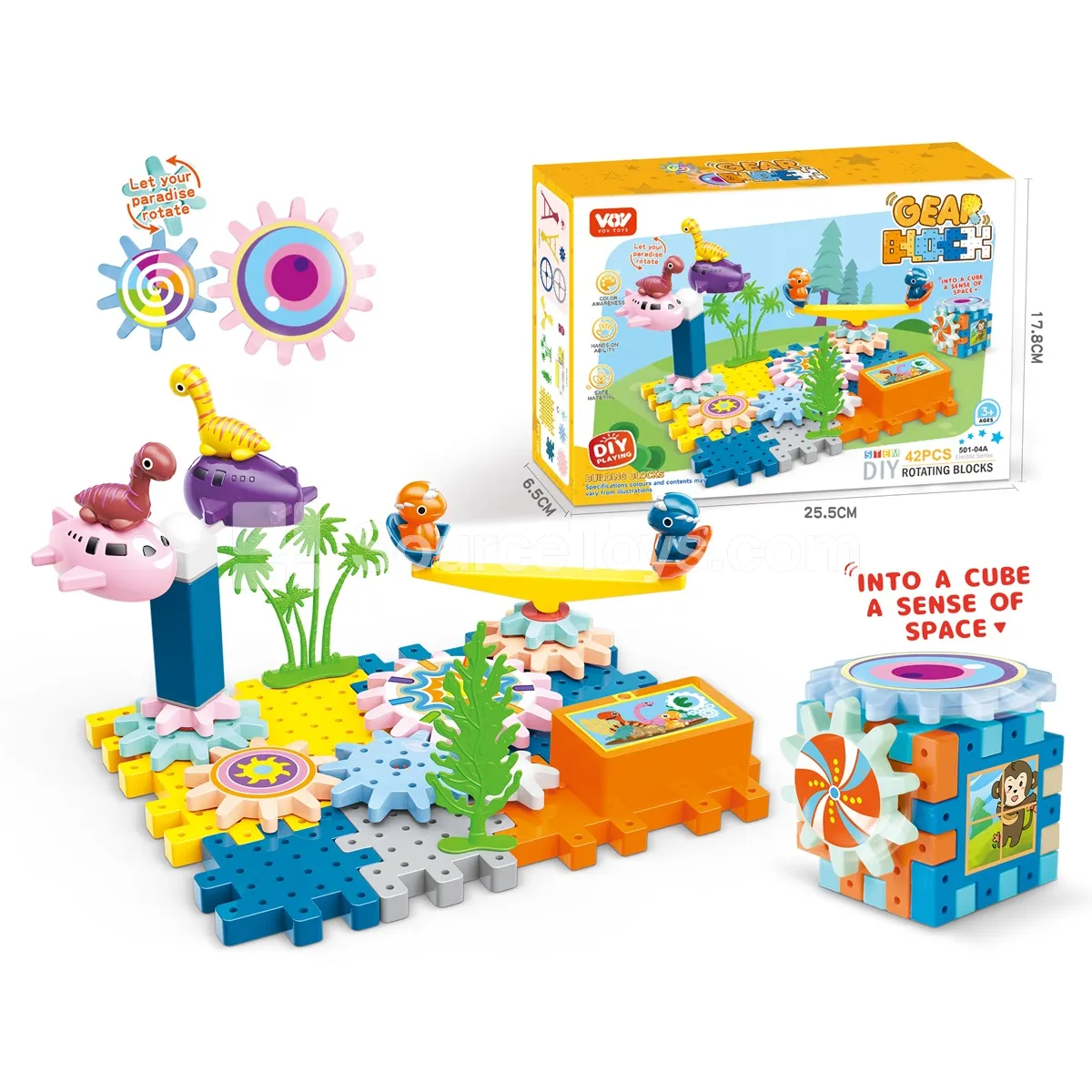 Dinosaur Gear Building Block Set with Gear Stickers, Electric (501-04A)