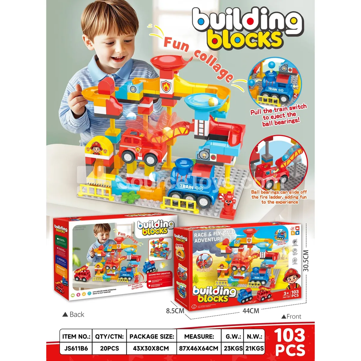 Fire Rescue Slide Track Building Blocks, 103 Pieces (JS611B6)