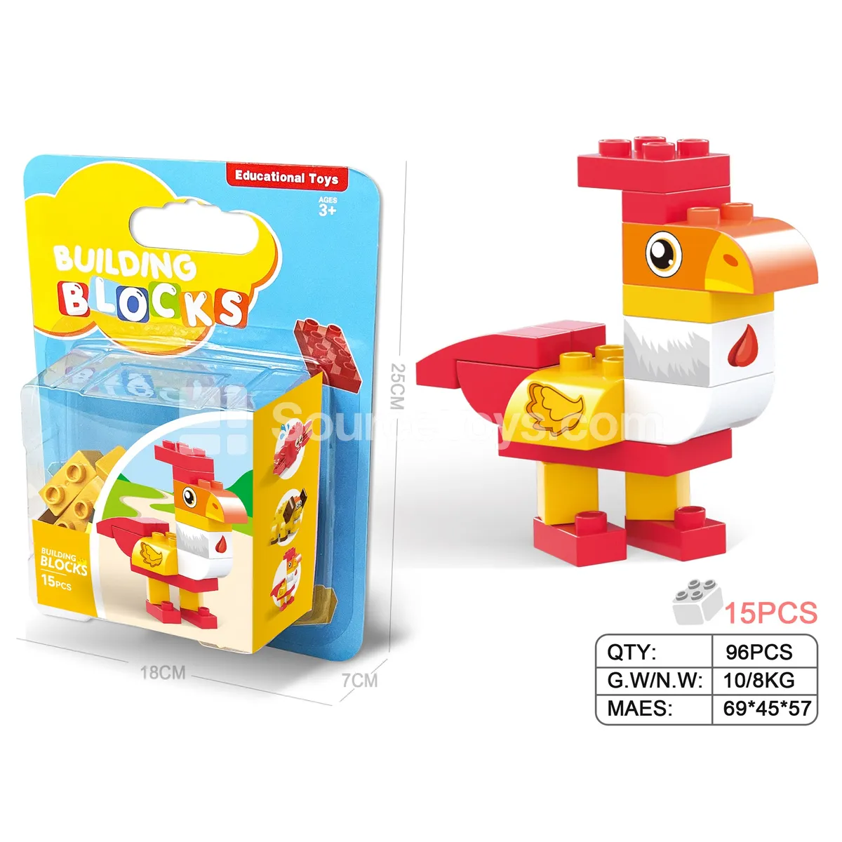 Rooster Building Block Set, 16 Pieces (JS607B3) Rooster Building Block Set, 16 Pieces (JS607B3)