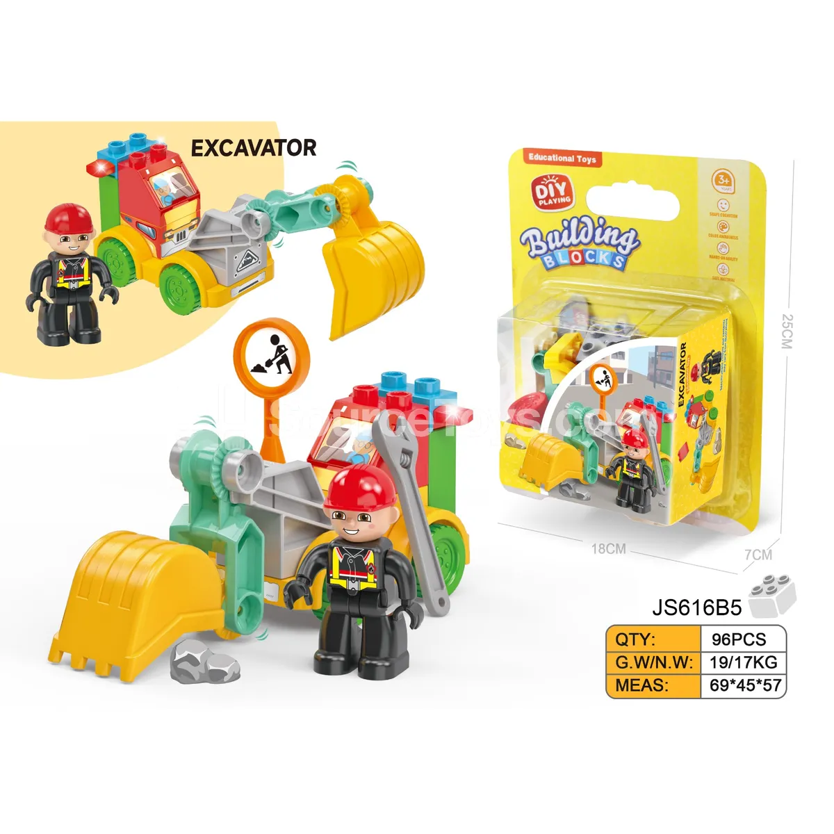 Excavator Building Block Set, 15 Pieces (JS616B5)