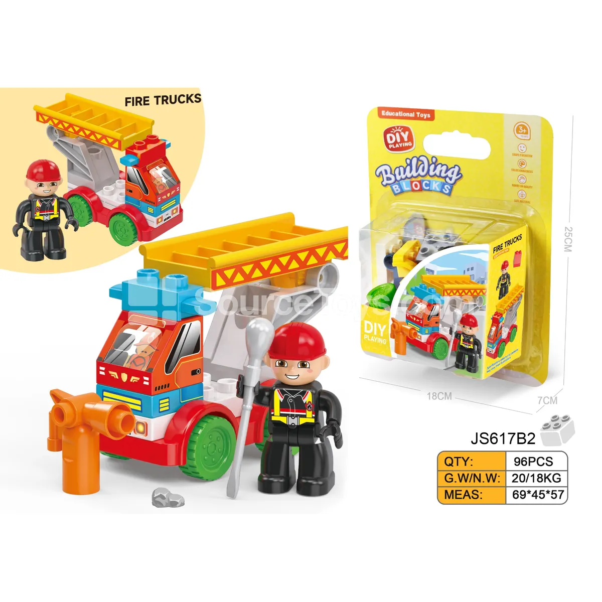 Fire Truck Building Block Set, 15 Pieces (JS617B2) Fire Truck Building Block Set, 15 Pieces (JS617B2)