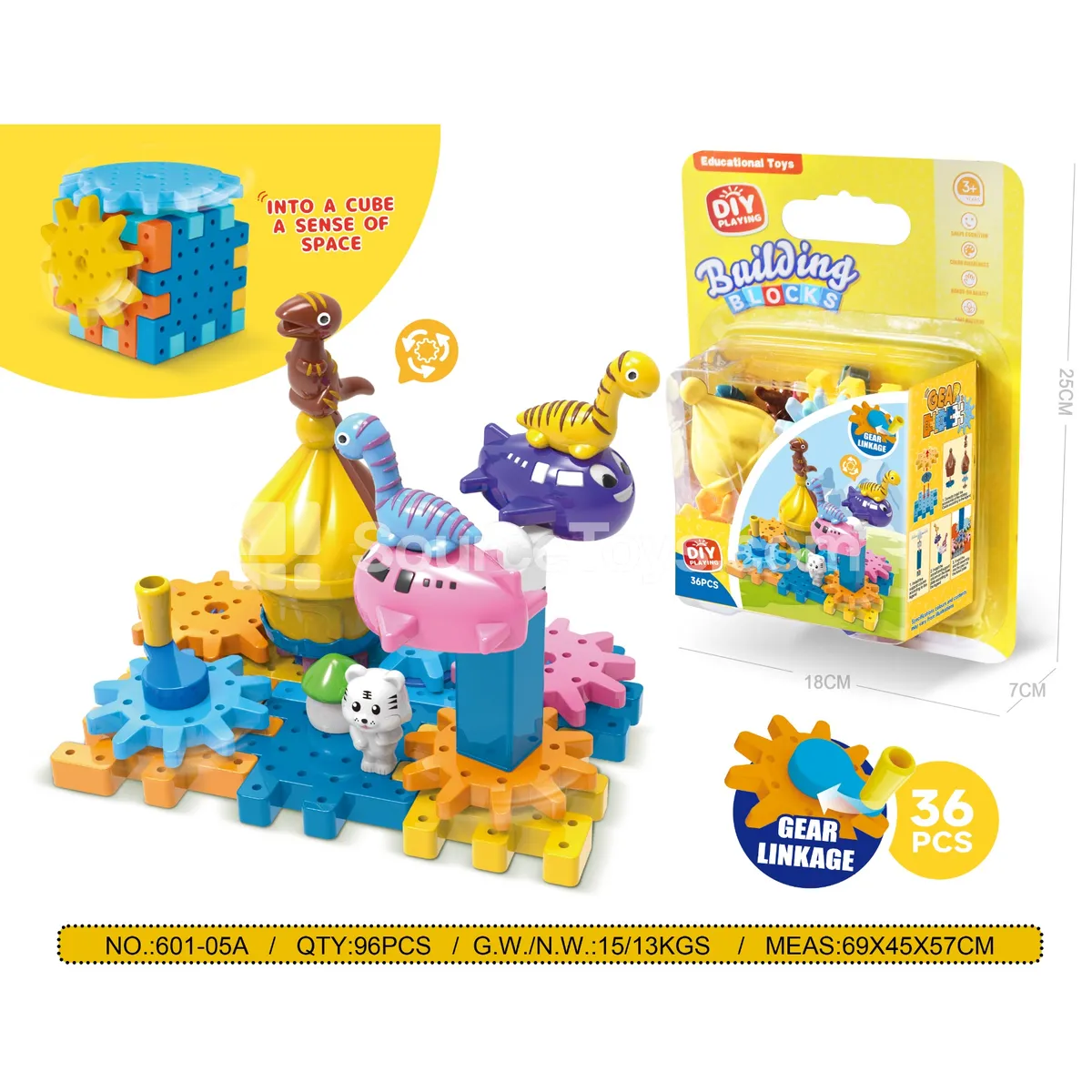 Dinosaur World Rotating Gear Building Blocks, 36 Pieces (601-05A)