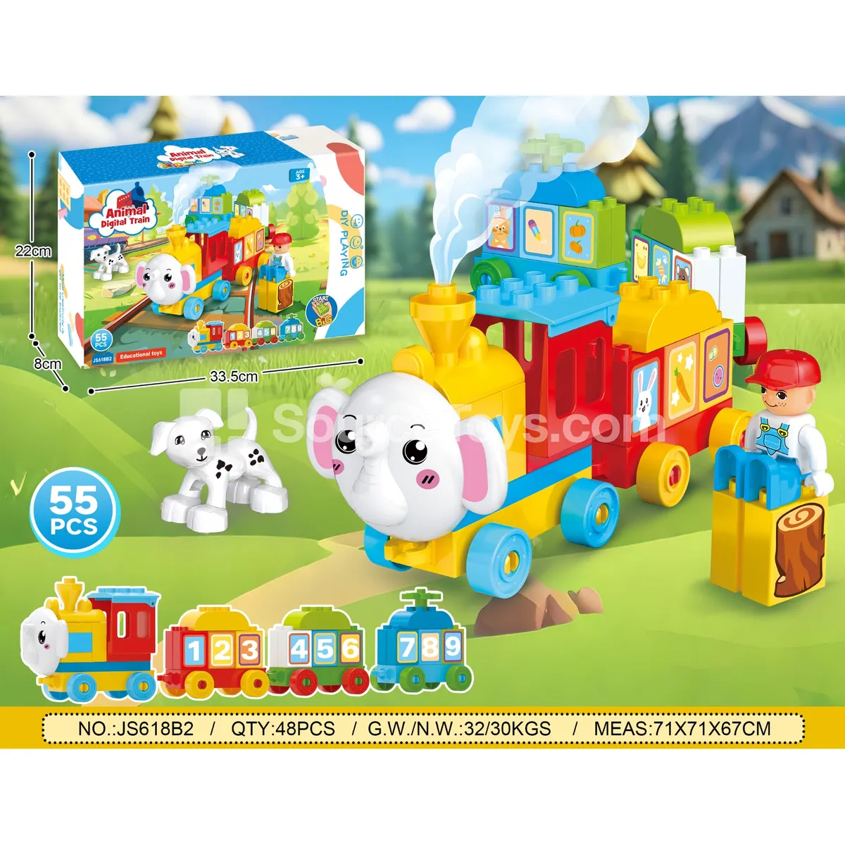 Animal Number Train Track Building Blocks, 55 Pieces (JS618B2)