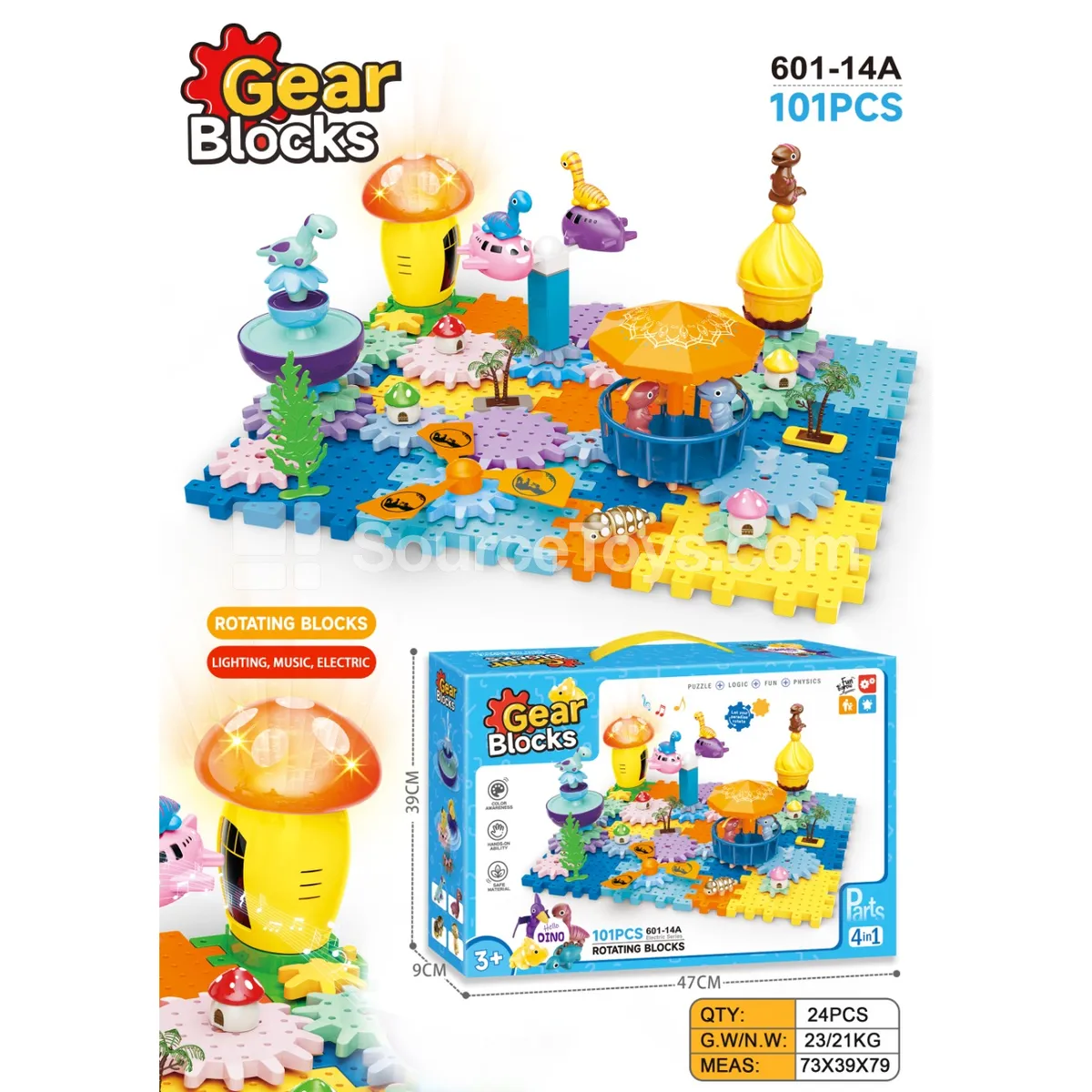 Dinosaur Gear Building Block Set, 4-in-1, 101 Pieces (601-14A)