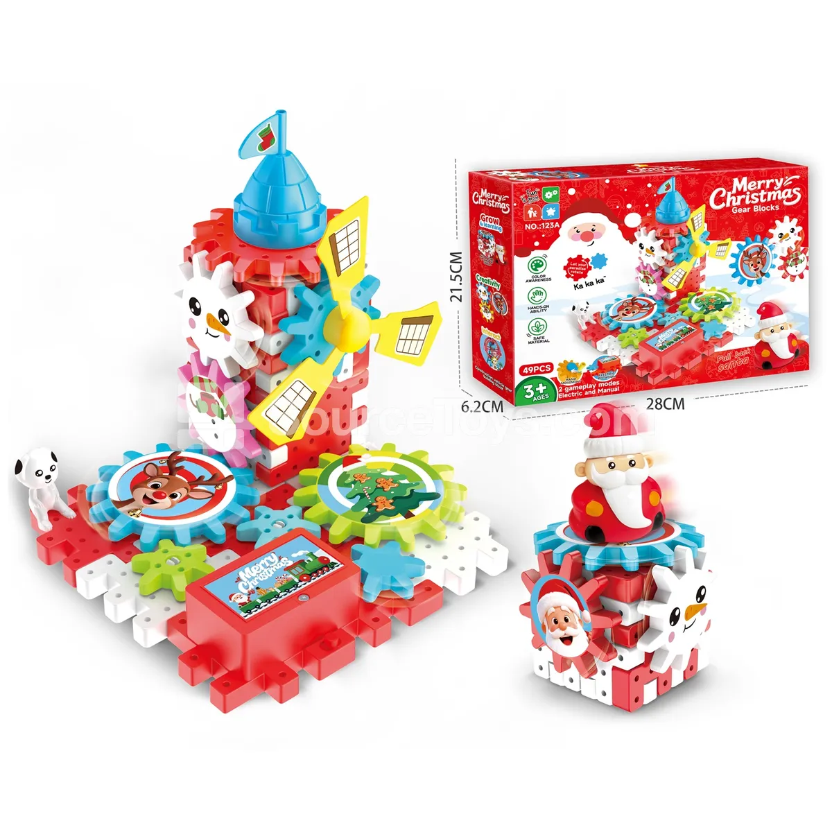 Christmas Santa’s Wonderland Gear-Driven Spinning Windmill Building Set, 49 Pieces (123A)