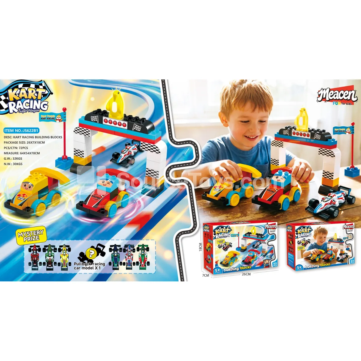 Kart Race Building Block Set, 53 Pieces with Alloy Race Car (JS622B1) Kart Race Building Block Set, 53 Pieces with Alloy Race Car (JS622B1)