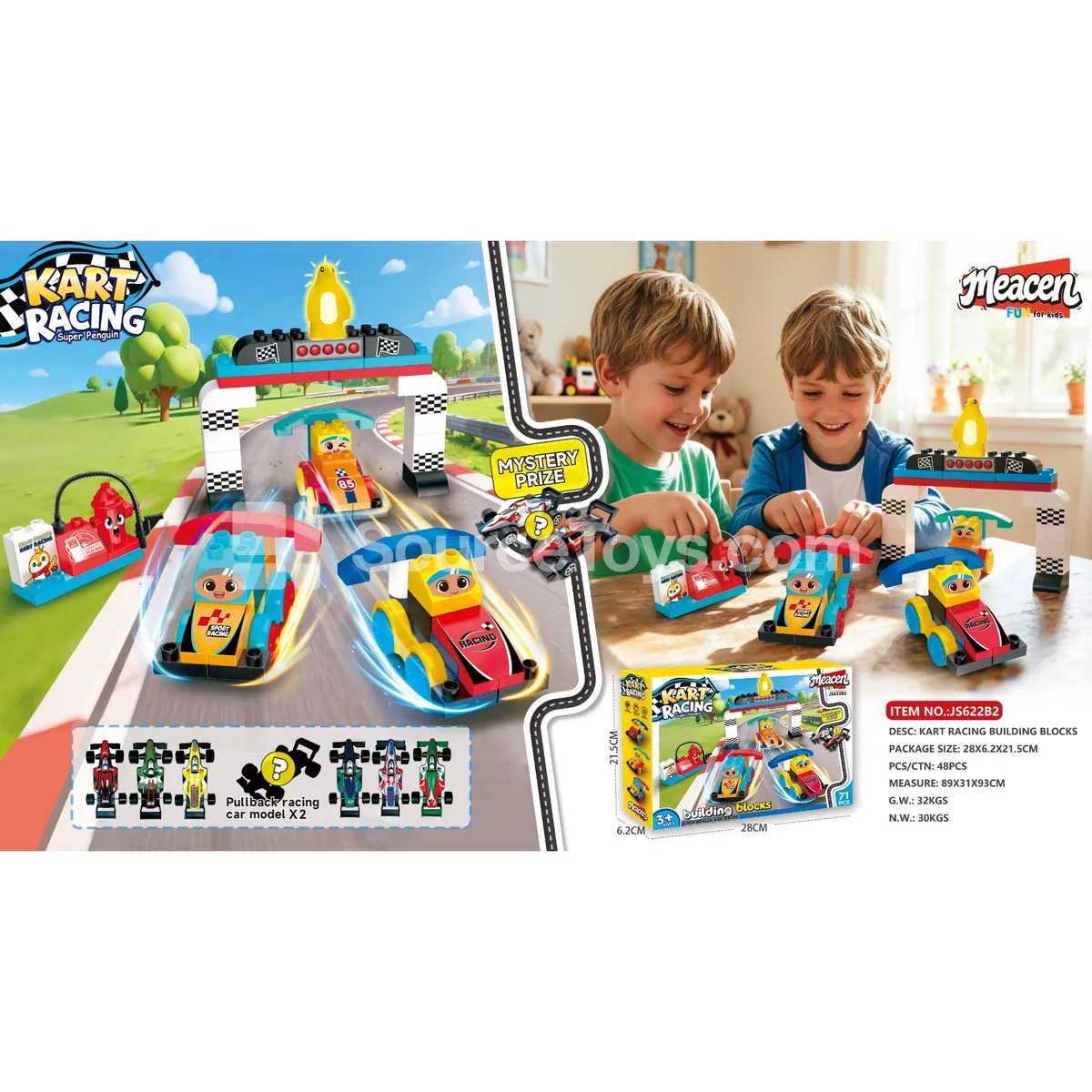 Kart Racing Building Block Set, 71 Pieces with 2 Alloy Race Cars (JS622B2) Kart Racing Building Block Set, 71 Pieces with 2 Alloy Race Cars (JS622B2)
