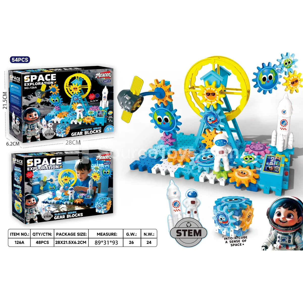 Space Rocket and Astronaut Gear-Link Building Set, 54 Pieces (126A)