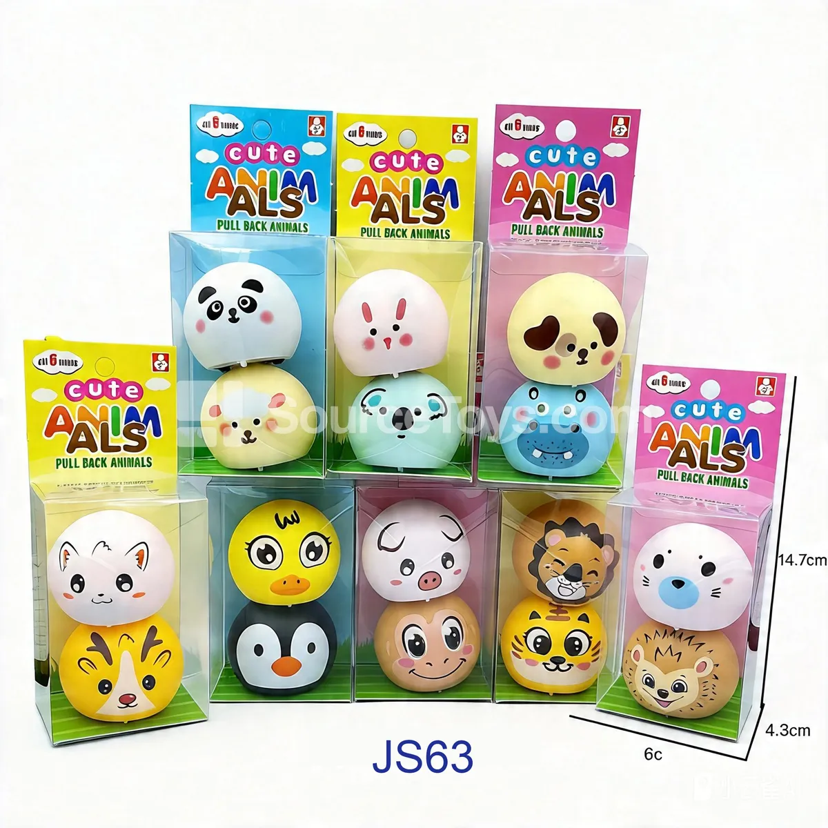 Pull-Back Roly-Poly Ball Cars, Animal Series, 16 Assorted Designs, 2-Pack (JS63) Pull-Back Roly-Poly Ball Cars, Animal Series, 16 Assorted Designs, 2-Pack (JS63)