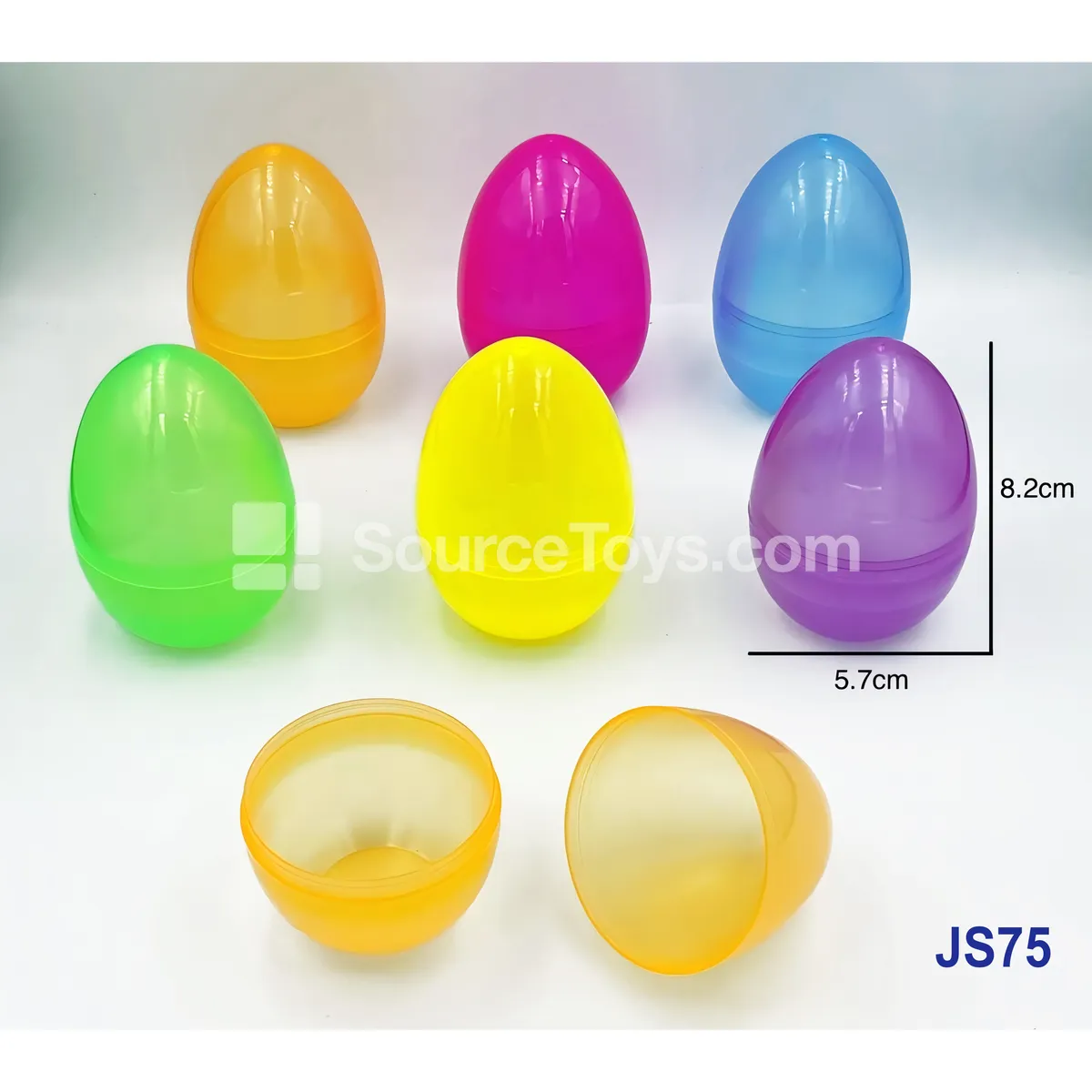 Colored Plastic Eggshells, 5.7 × 8.2 cm, 24 per Bag (JS75) Colored Plastic Eggshells, 5.7 × 8.2 cm, 24 per Bag (JS75)