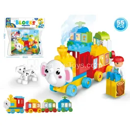 Animal Number Train Track Building Blocks, 55 Pieces (JS618B2-1)