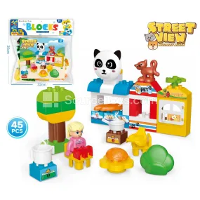 Panda City Plaza Pet Shop and Fruit Shop Building Block Set, 45 Pieces (JS618B5-1)