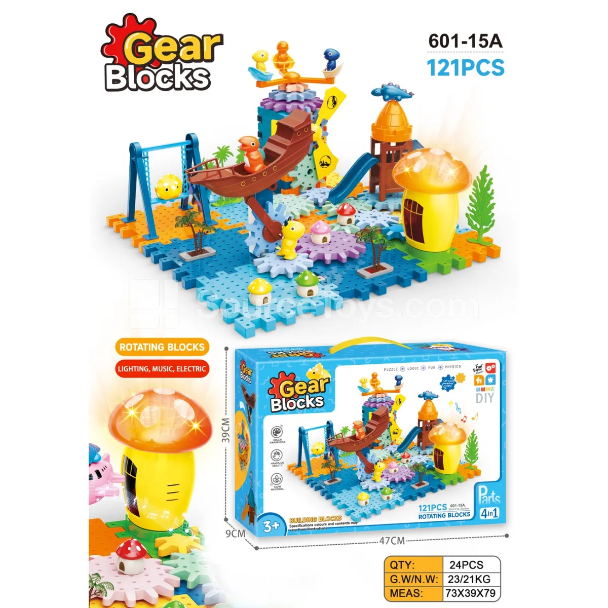 Dinosaur Gear Building Block Set, 4-in-1, 121 Pieces (601-15A)