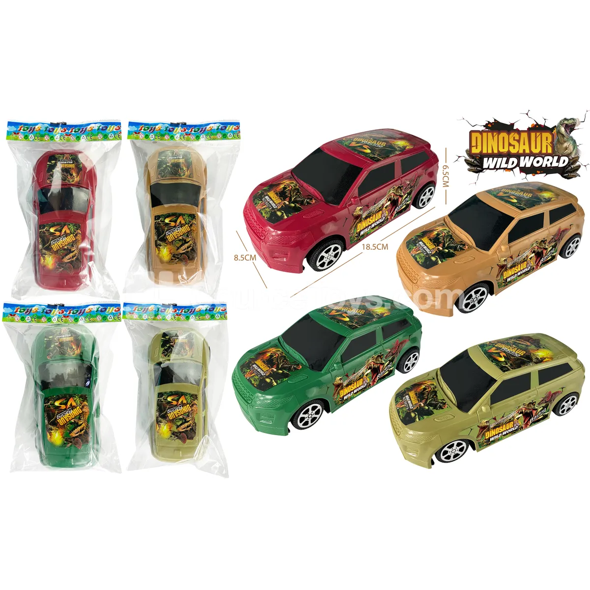 Dinosaur Friction-Powered Toy Cars, 4 Colors (6827A)