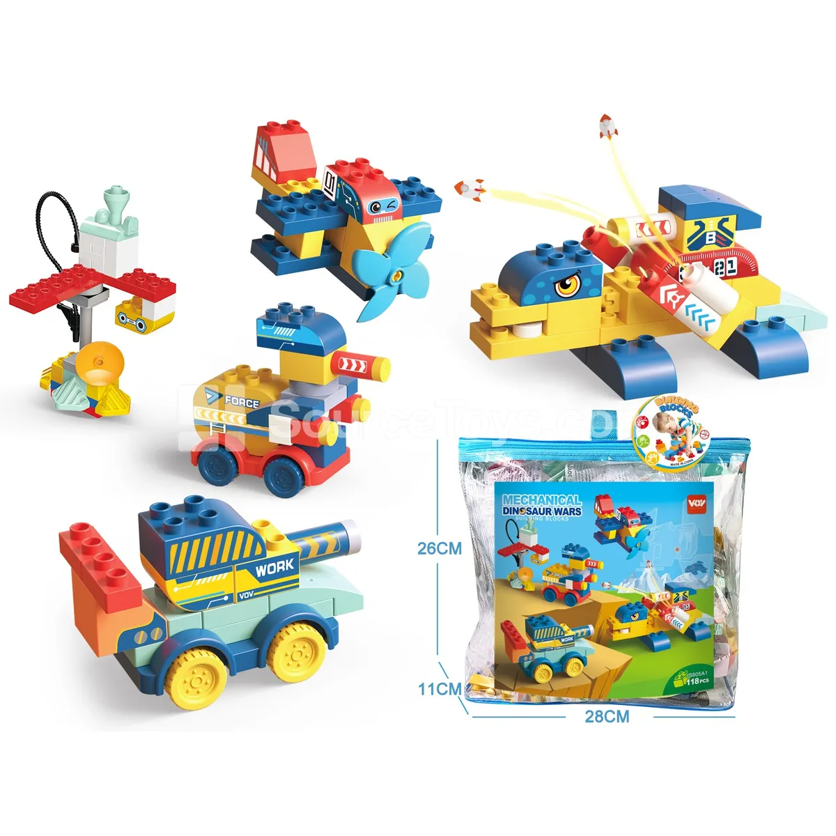 Large-Piece Mechanical Dinosaur Building Block Set, 118 Pieces (JS605C1)
