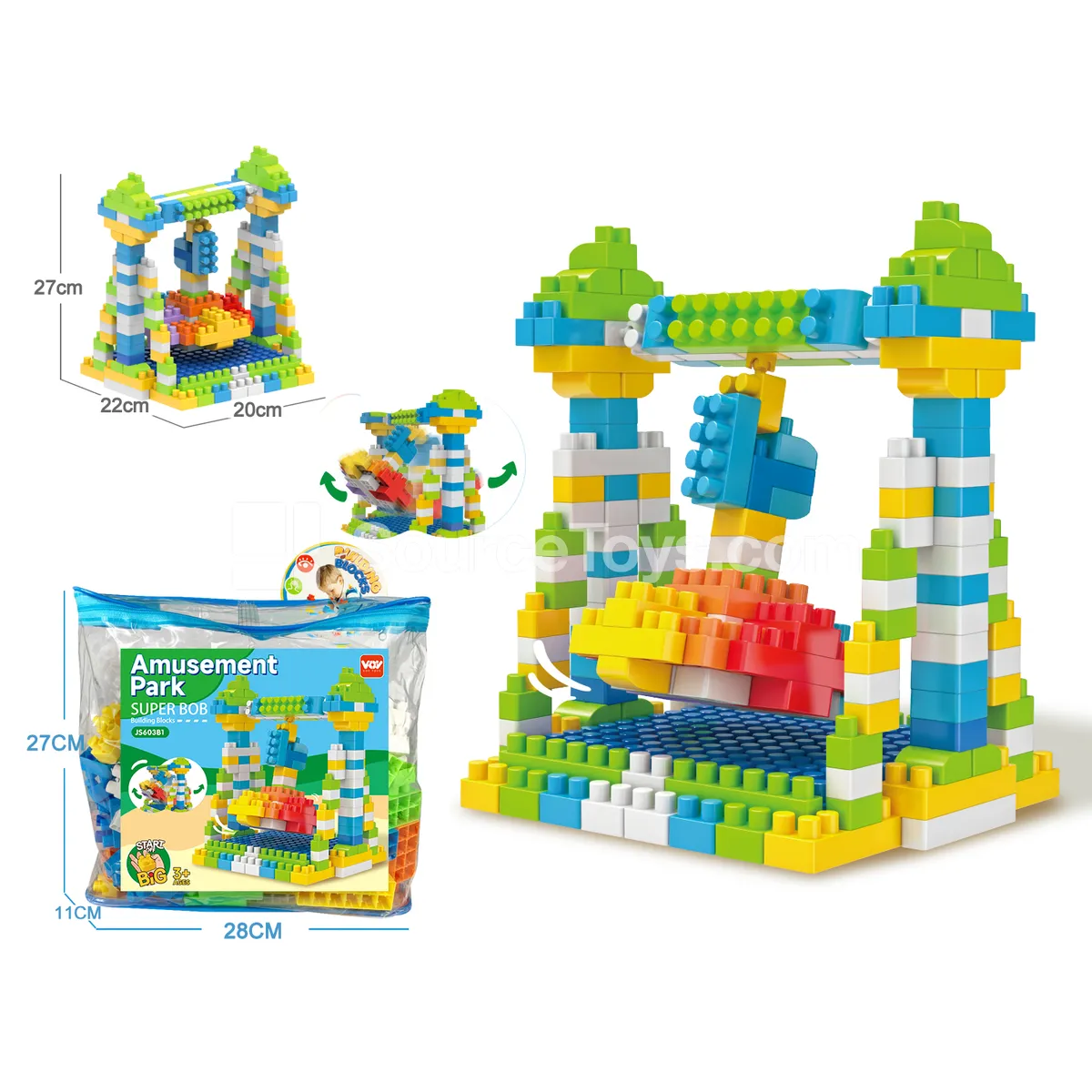 Colorful Amusement Park Swing Ride Building Block Set, 185 Pieces (JS603C1) Colorful Amusement Park Swing Ride Building Block Set, 185 Pieces (JS603C1)