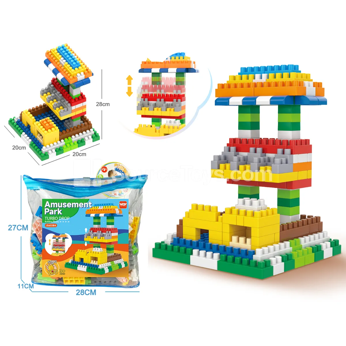 Colorful Amusement Park Drop Tower Building Blocks, 175 Pieces (JS603C4)