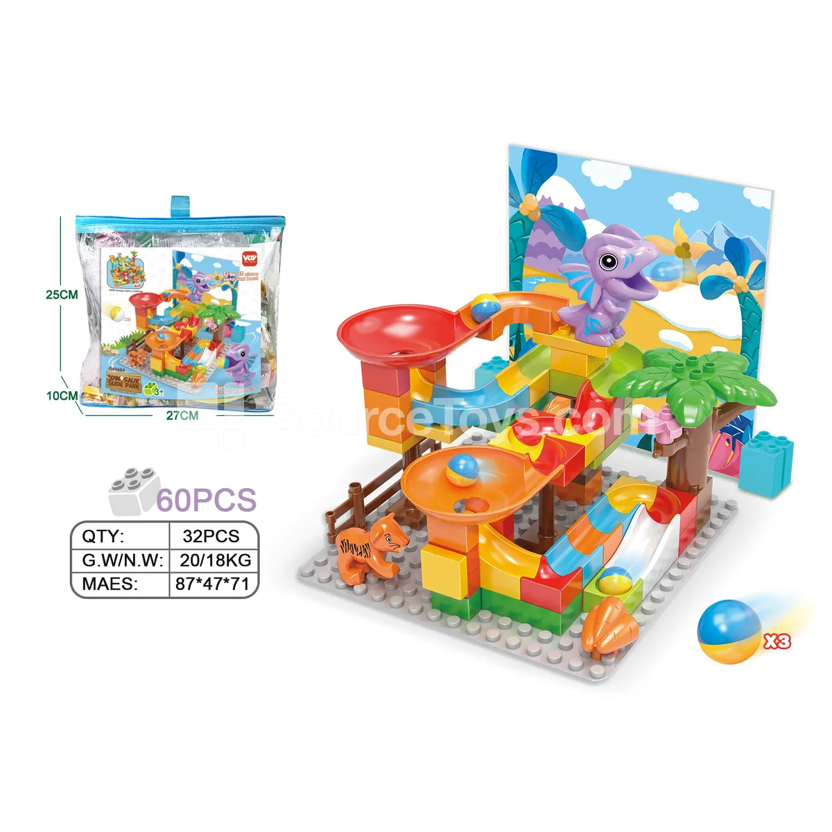 Large-Piece Dinosaur Building Blocks, 60 Pieces (JS606B4)