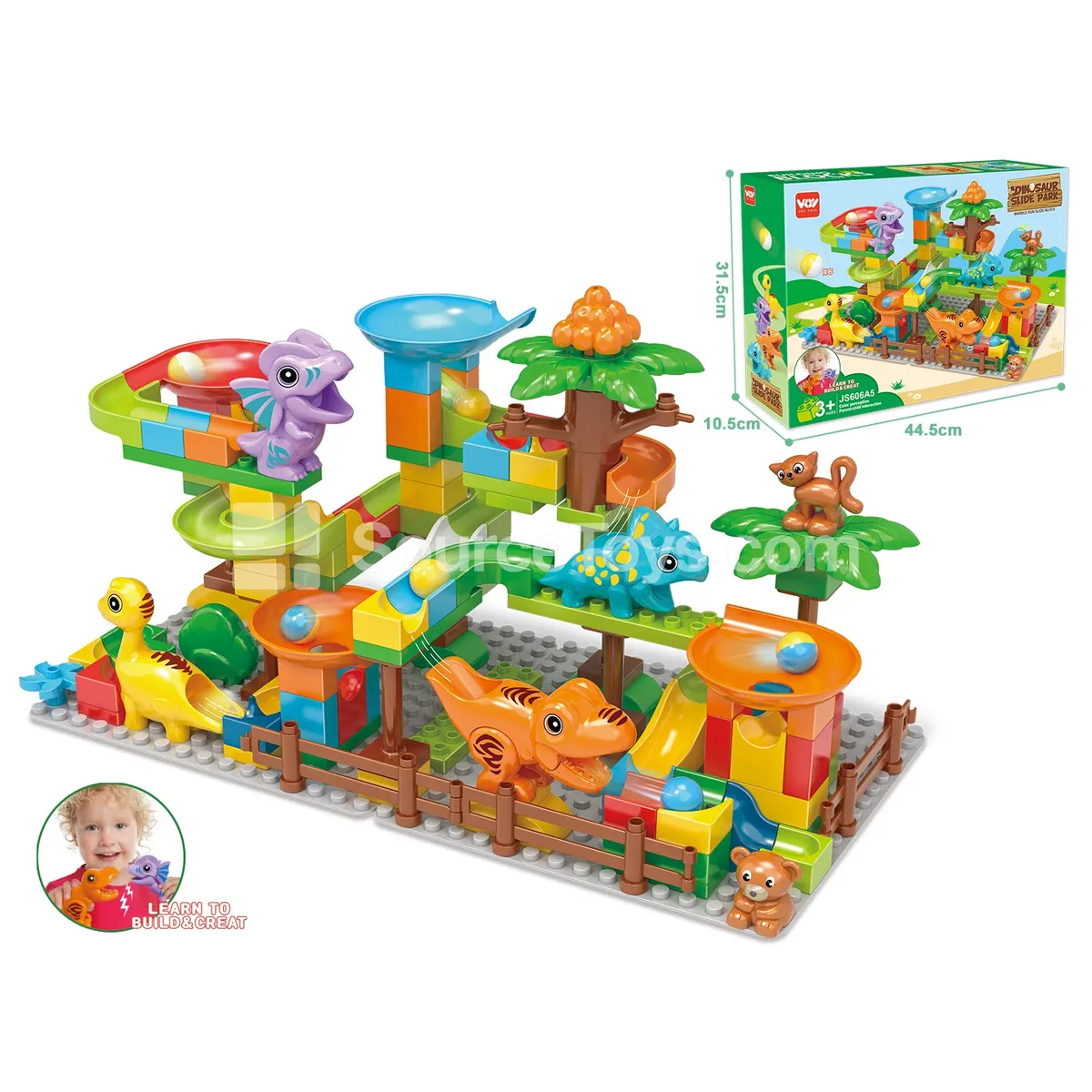 Large-Piece Dinosaur Slide Building Blocks, 4 Assorted Designs, 135 Pieces (JS606A5)