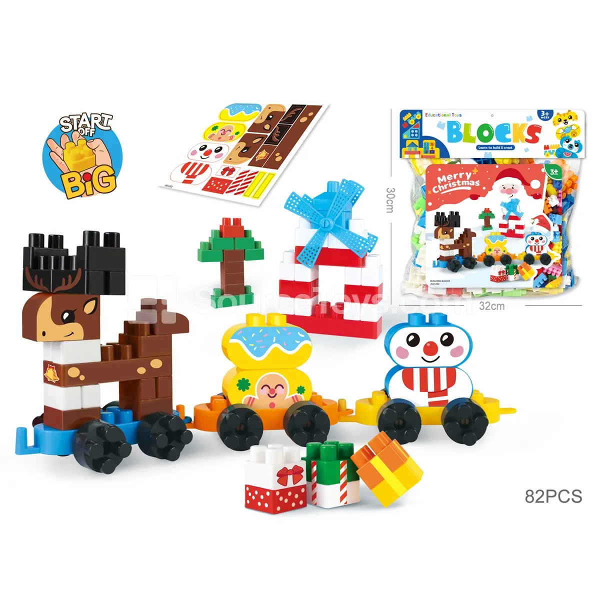 Christmas Train and Reindeer Building Block Stacking Toy, 82 Pieces (JS612B2) Christmas Train and Reindeer Building Block Stacking Toy, 82 Pieces (JS612B2)