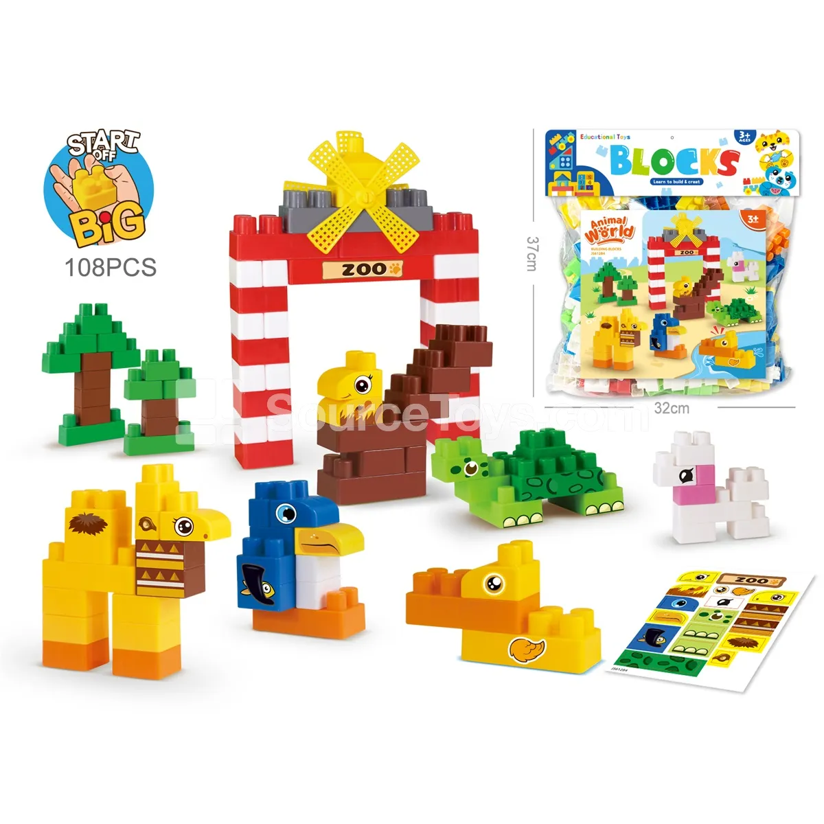 Animal World Building Block Stacking Toy, 108 Pieces (JS612B4) Animal World Building Block Stacking Toy, 108 Pieces (JS612B4)