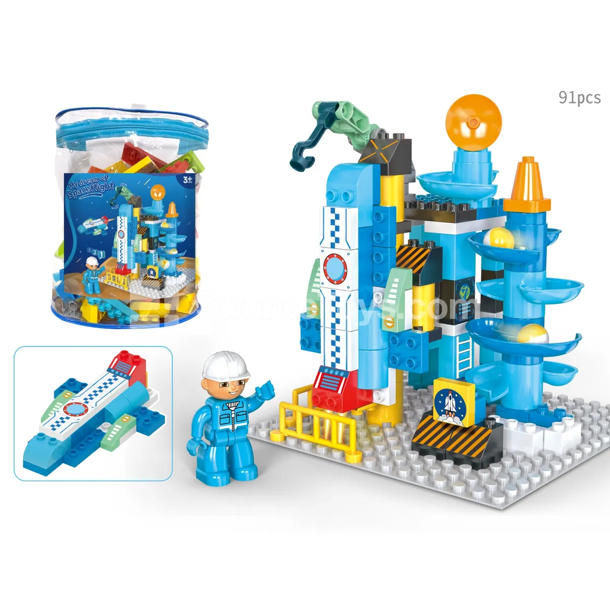 Space Rocket Ball Run Building Block Set, 91 Pieces (JS611C3)