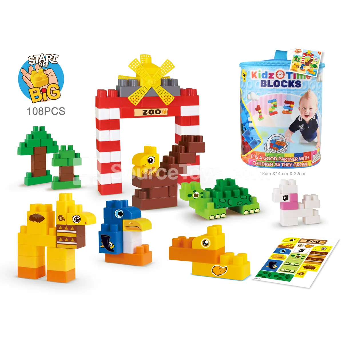 Animal World Building Block Stacking Toy, 108 Pieces (JS612D4)