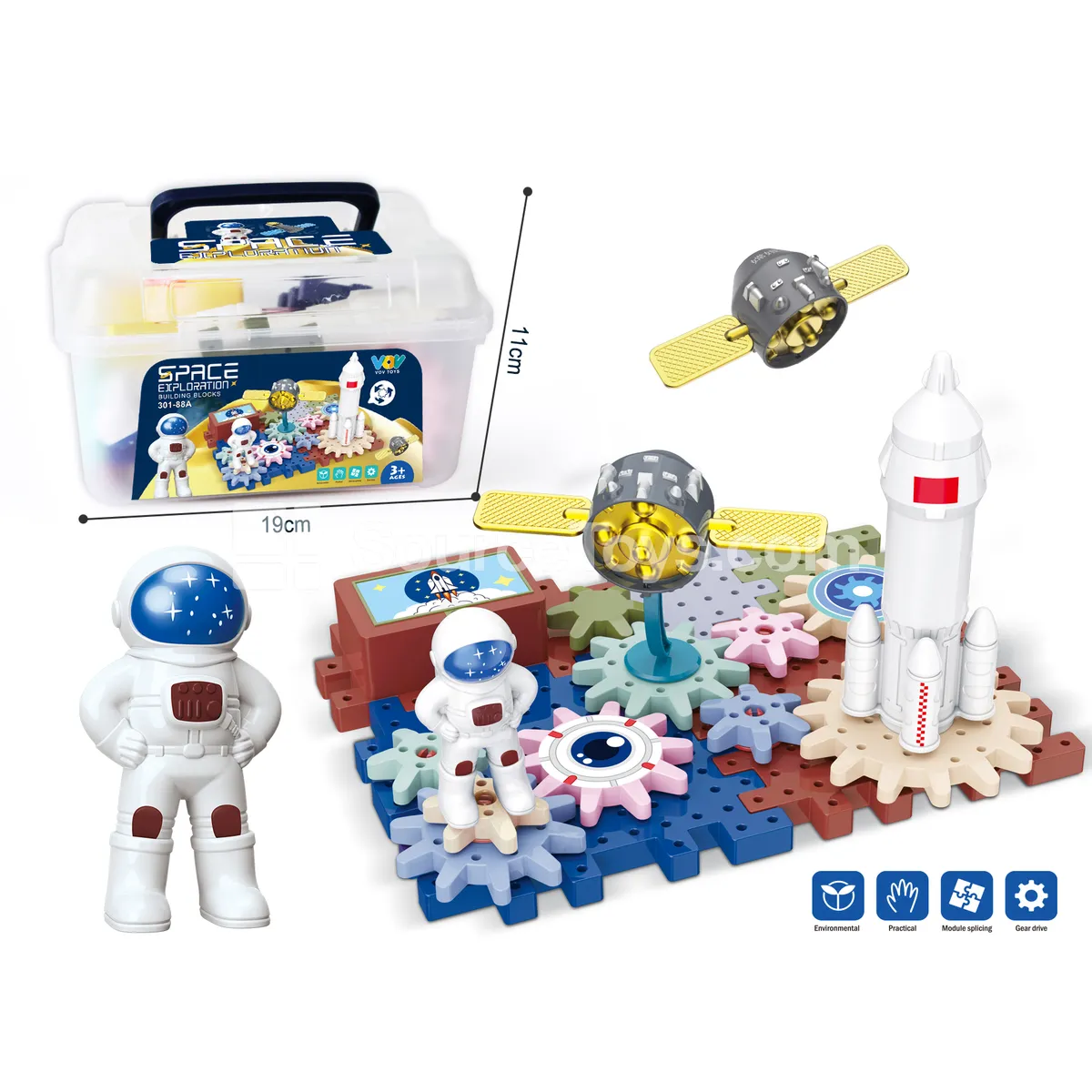 Space-Themed Rotating Gear Building Block Set, Motorized (301-88A) Space-Themed Rotating Gear Building Block Set, Motorized (301-88A)