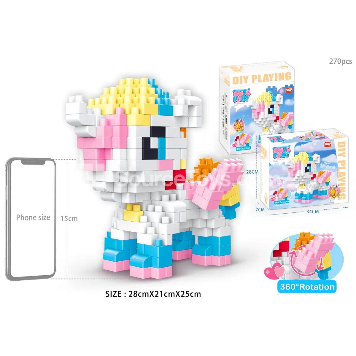 Rainbow Unicorn Building Blocks Set, 270 Pieces (JS615B1) Rainbow Unicorn Building Blocks Set, 270 Pieces (JS615B1)