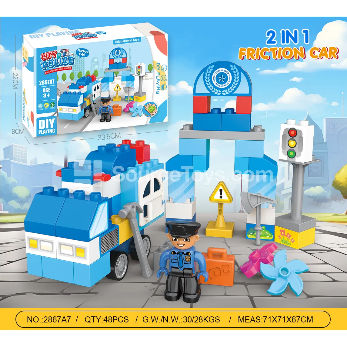 Police Friction-Powered Building Block Vehicle, 54 Pieces (2867A7) Police Friction-Powered Building Block Vehicle, 54 Pieces (2867A7)