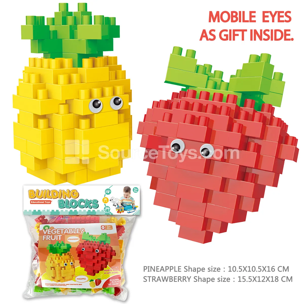 Pineapple and Strawberry Building Block Set, 155 Pieces (2863B1)