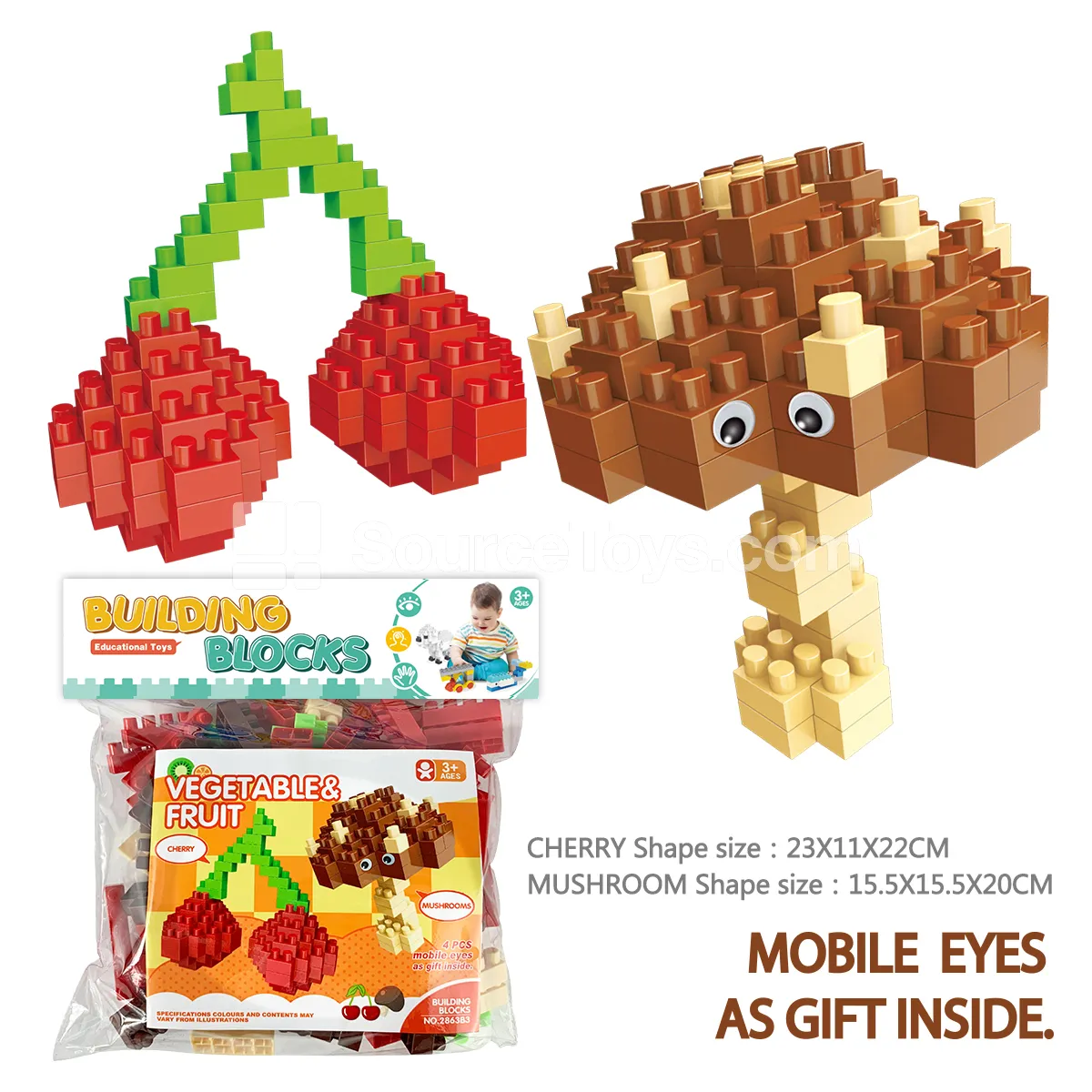 Mushroom and Cherry Large Building Blocks, 152 Pieces (2863B3) Mushroom and Cherry Large Building Blocks, 152 Pieces (2863B3)
